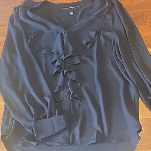 White House Black Market Elegant Black Ruffle Blouse